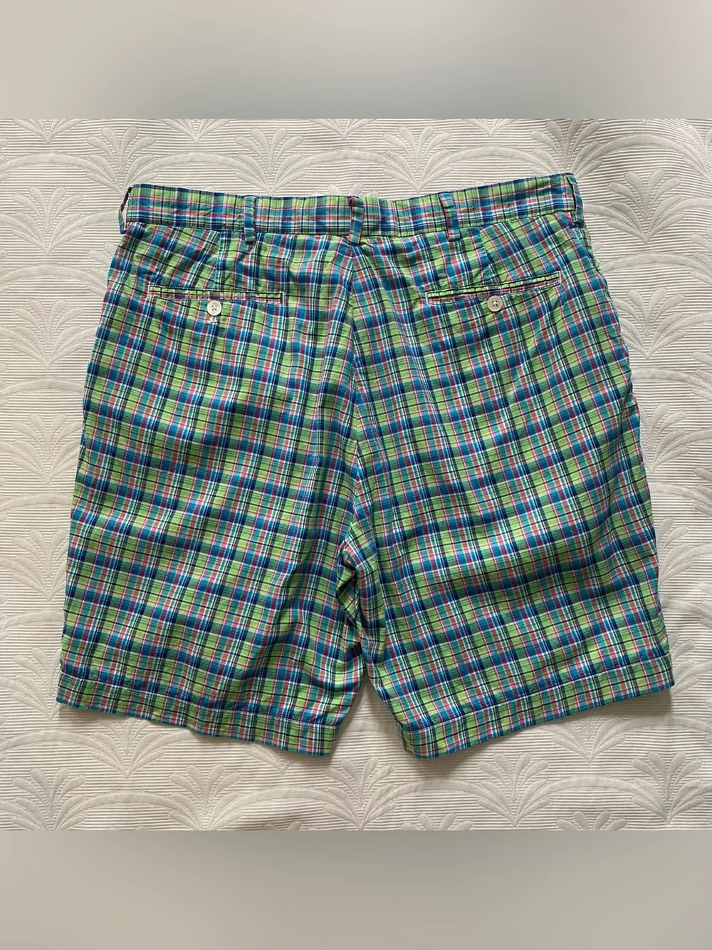 Polo Golf Ralph Lauren Mens Size 36 Blue Green Pink Madras Plaid Shorts